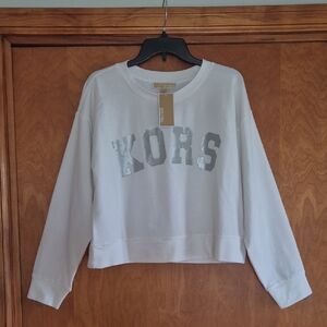 MICHAEL Michael Kors Women’s White Sweatshirt with Silver Foil  Logo, size M